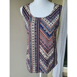 Misia Geometric Print Sleeveless Scoop Neck Top Blue Pink Southwestern Womens M